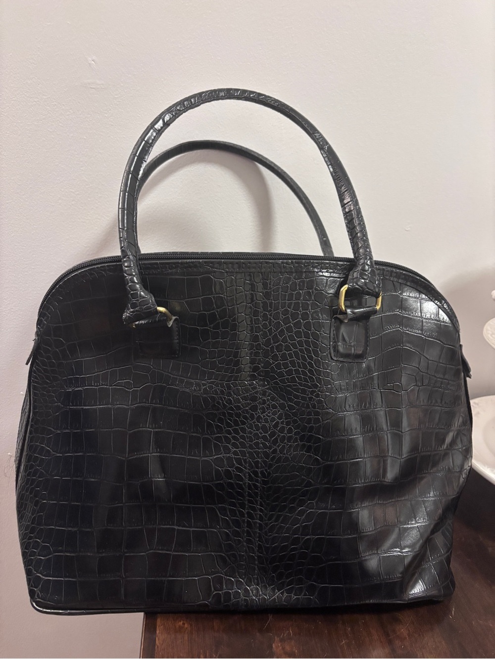 Black Croc-Embossed Dome bag